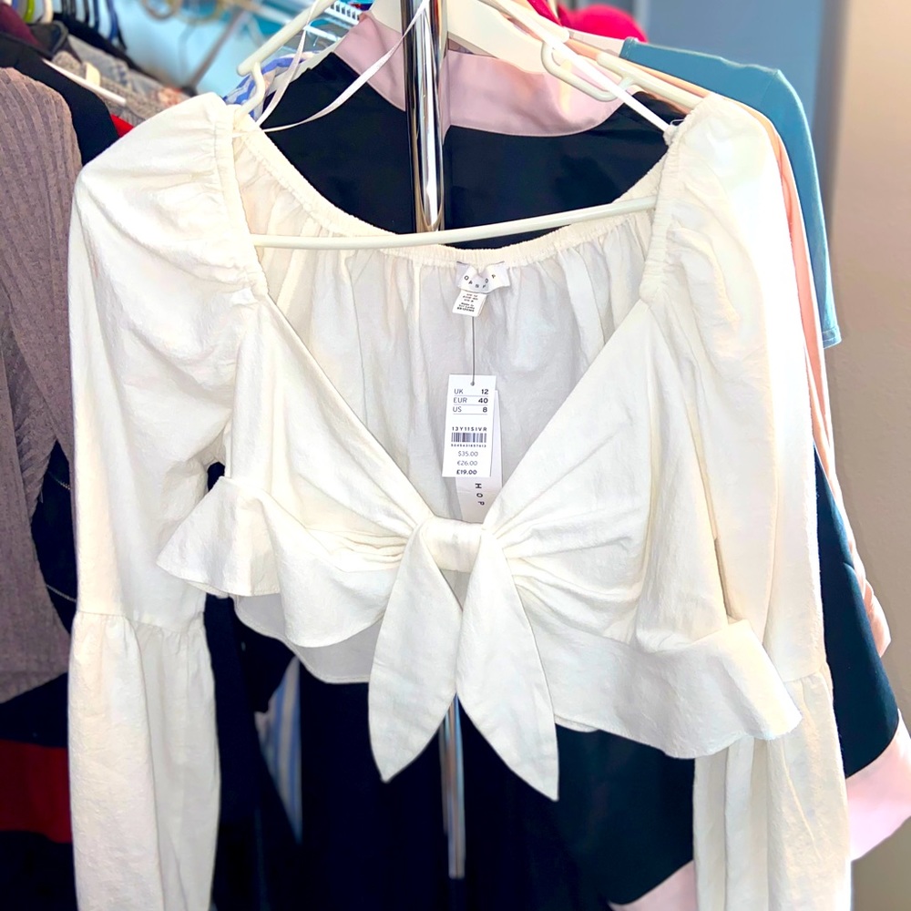 TopShop white long sleeve crop top